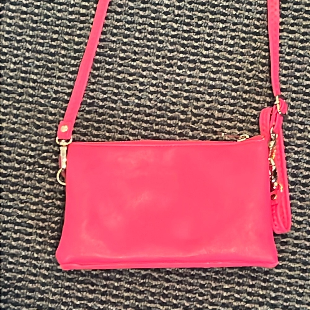 Hot Pink Pebbled Vegan Leather Crossbody Clutch Handbag